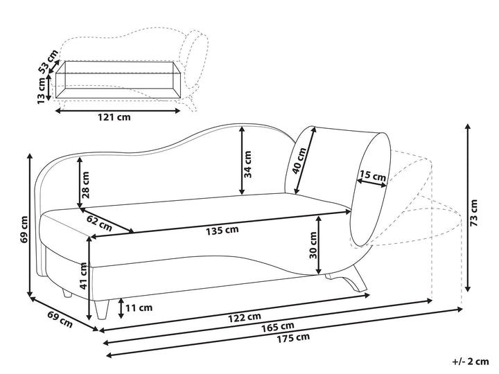 Meri II Right Hand Fabric Chaise Lounge with Storage Beige