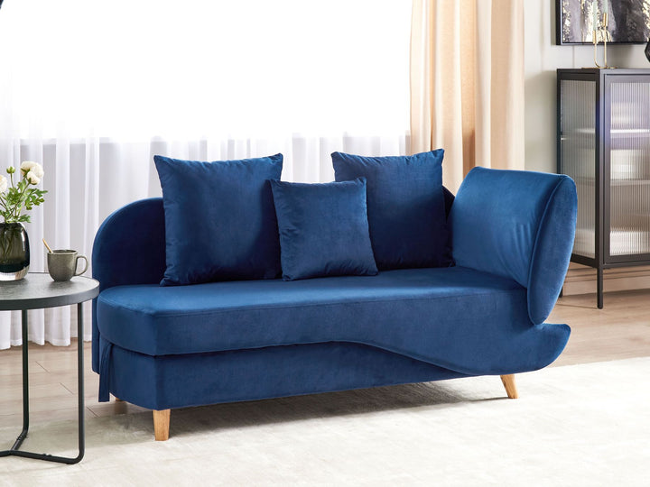 Meri II Right Hand Velvet Chaise Lounge with Storage Blue