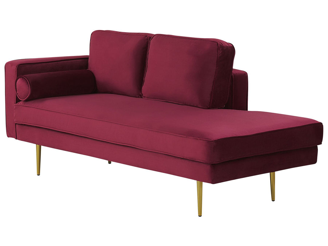 Miramas Left Hand Velvet Chaise Lounge Dark Red