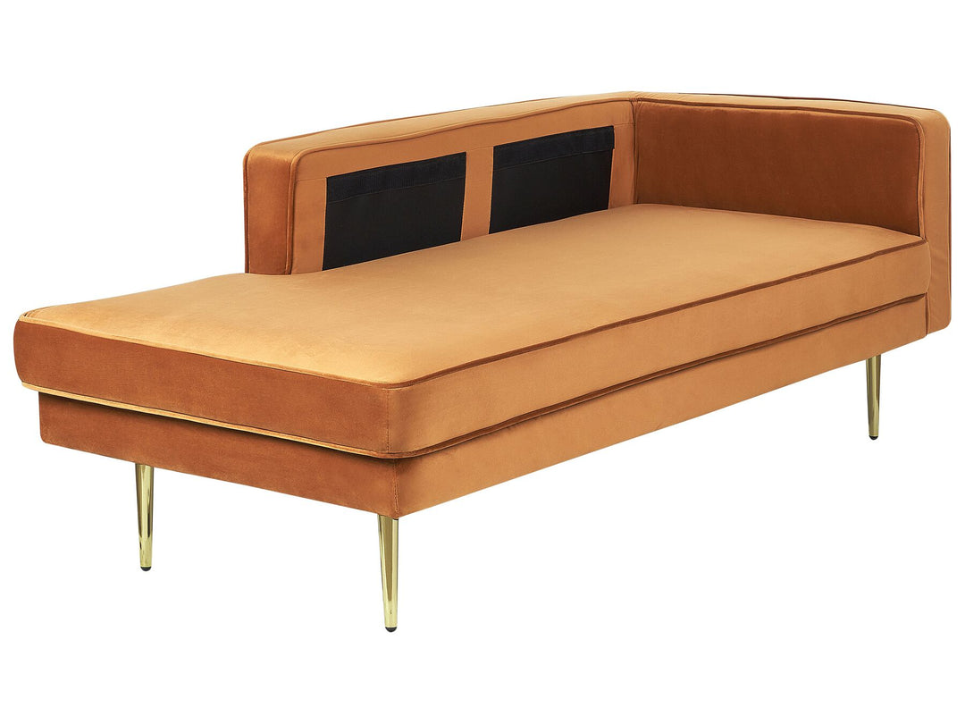 Miramas Right Hand Velvet Chaise Lounge Orange