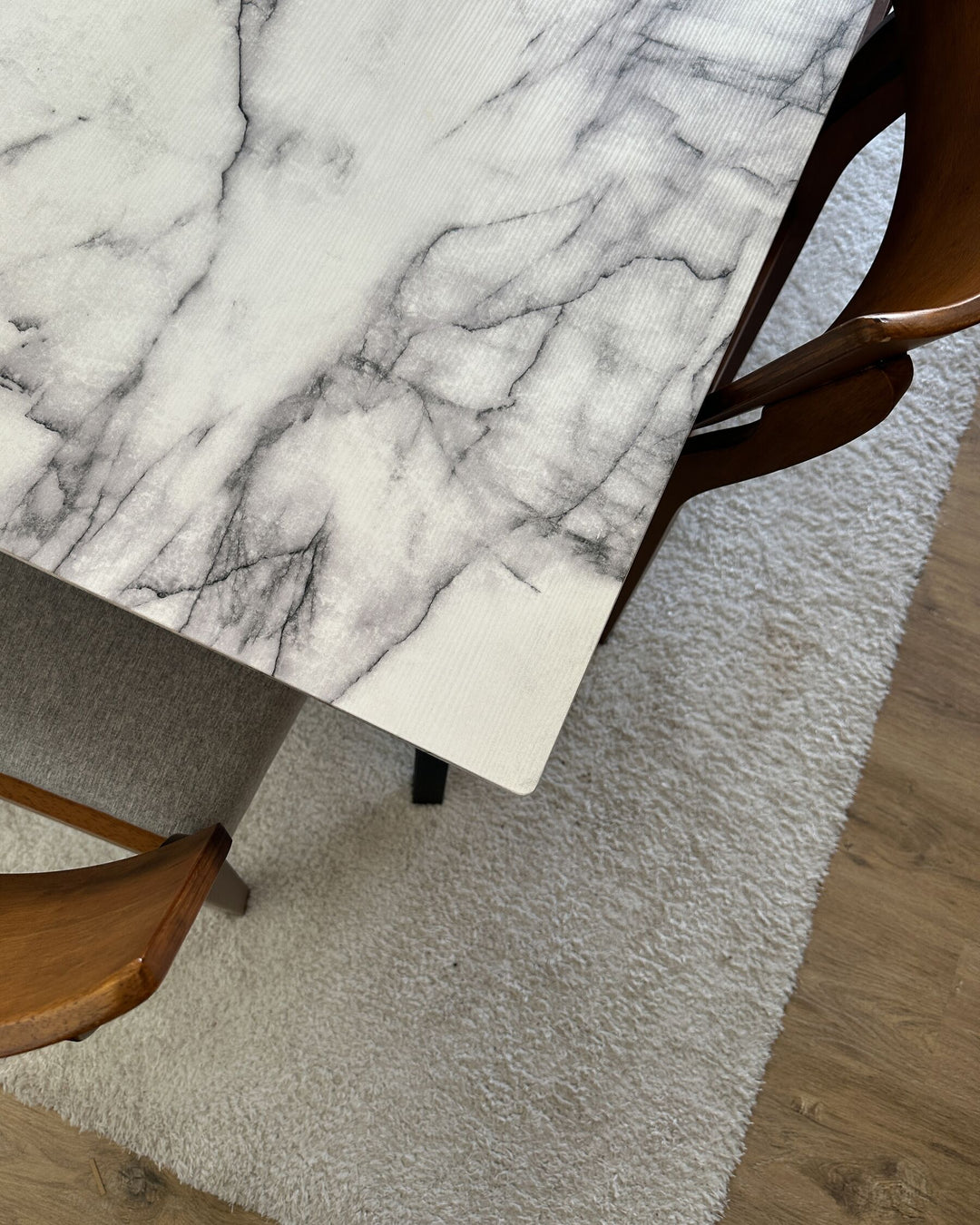 Patrecia Dining Table 150 x 80 cm Marble Effect White with Black