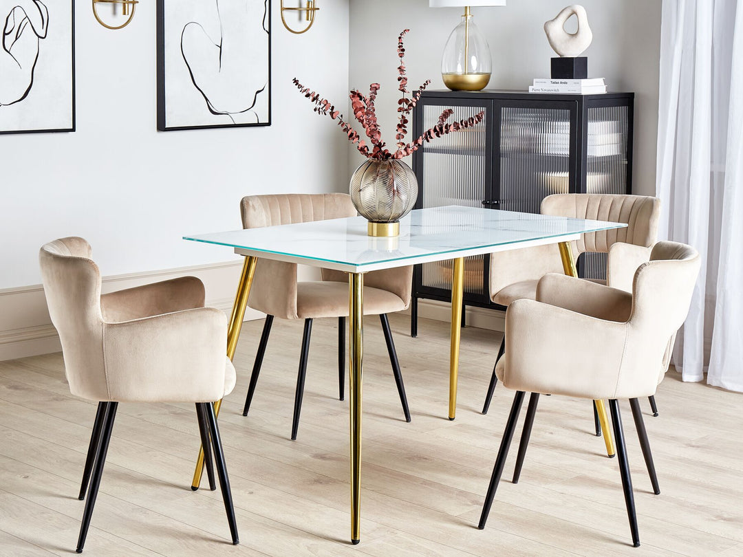 Mulga Glass Top Dining Table 120 x 70 cm Marble Effect and Gold