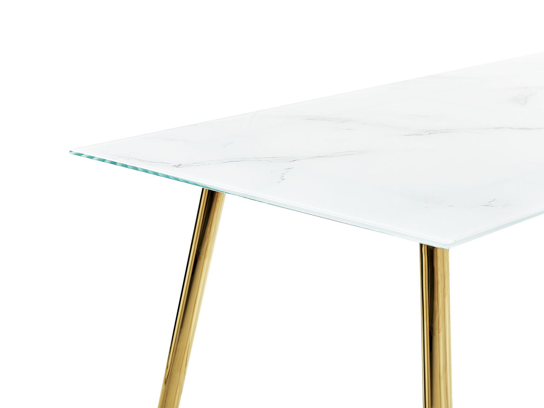 Trent Glass Top Dining Table 120 x 70 cm Marble Effect and Gold