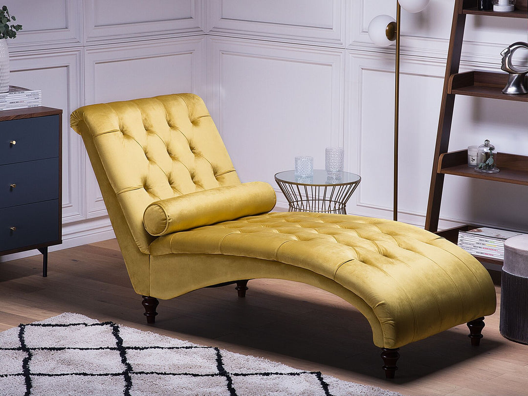 Muret Velvet Chaise Lounge Mustard