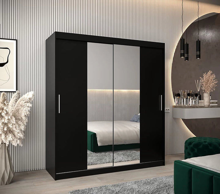 Tokyo I 180cm Sliding Wardrobe in Sleek Black - Mirrored Storage Solution for Modern Bedrooms