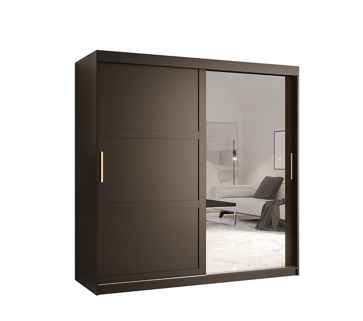 Ramiro II Contemporary 2 Sliding Door Wardrobe 9 Shelves 2 Rails Black Matt