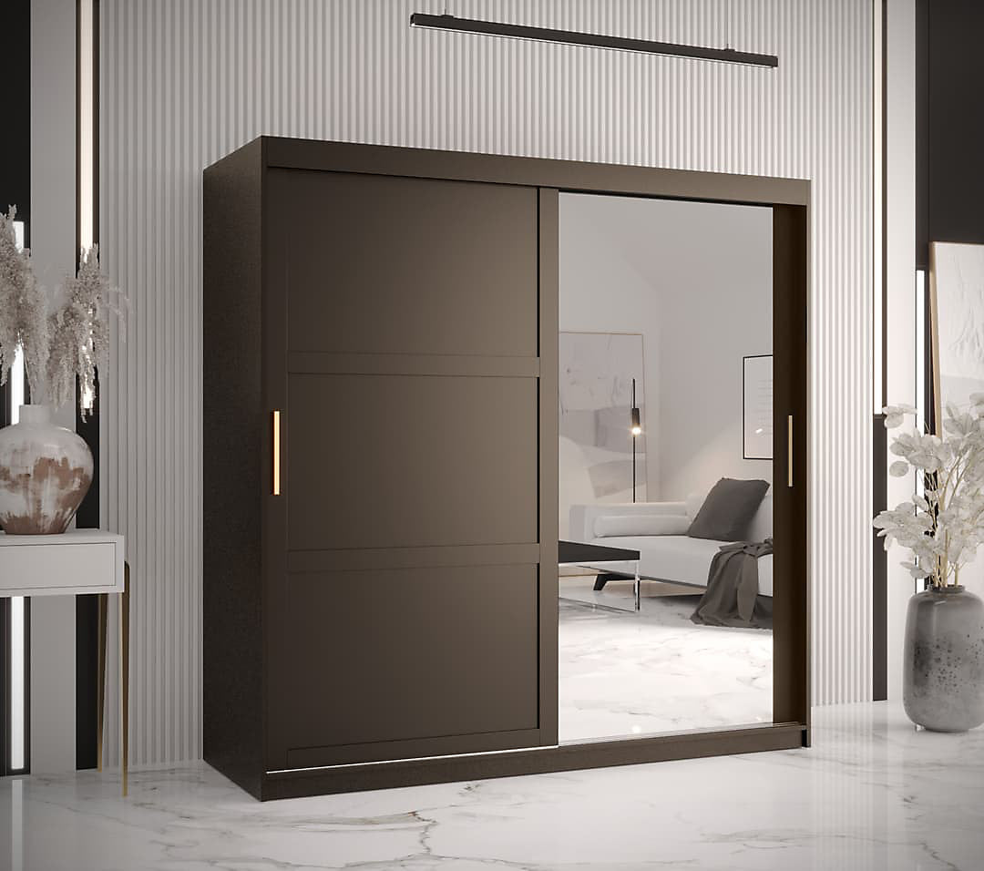 Ramiro II Contemporary 2 Sliding Door Wardrobe 9 Shelves 2 Rails Black Matt