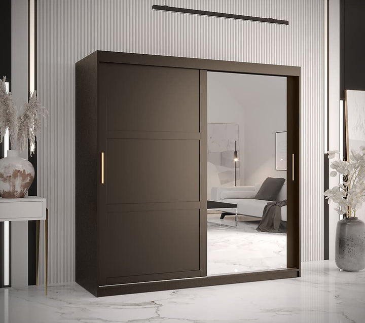 Ramiro II Contemporary 2 Sliding Door Wardrobe 9 Shelves 2 Rails Black Matt
