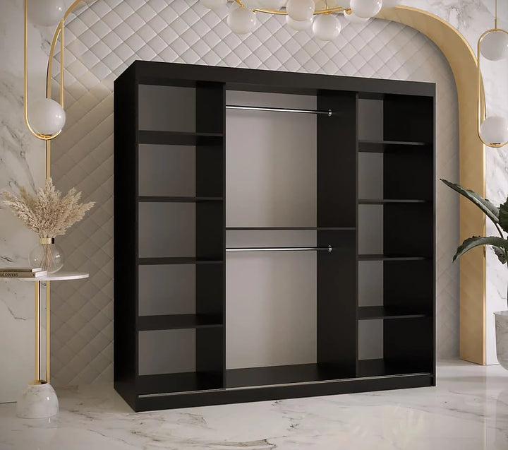 Ramiro II Contemporary 2 Sliding Door Wardrobe 9 Shelves 2 Rails Black Matt