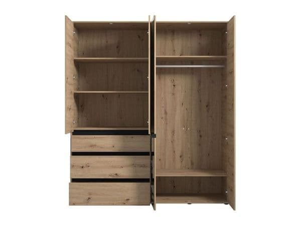 Wooden wardrobe with open doors on a white background