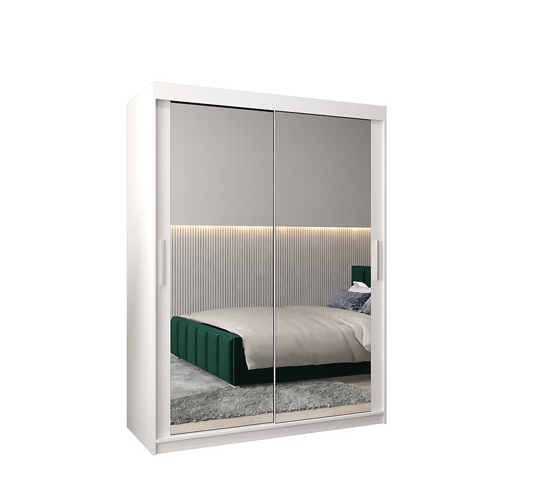 Tokyo 03 Contemporary Mirrored 2 Sliding Door Wardrobe 5 Shelves 2 Rails White Matt