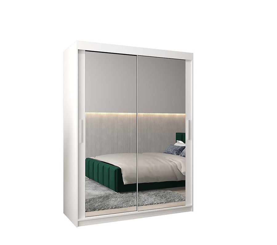 Tokyo 03 Contemporary Mirrored 2 Sliding Door Wardrobe 5 Shelves 2 Rails White Matt