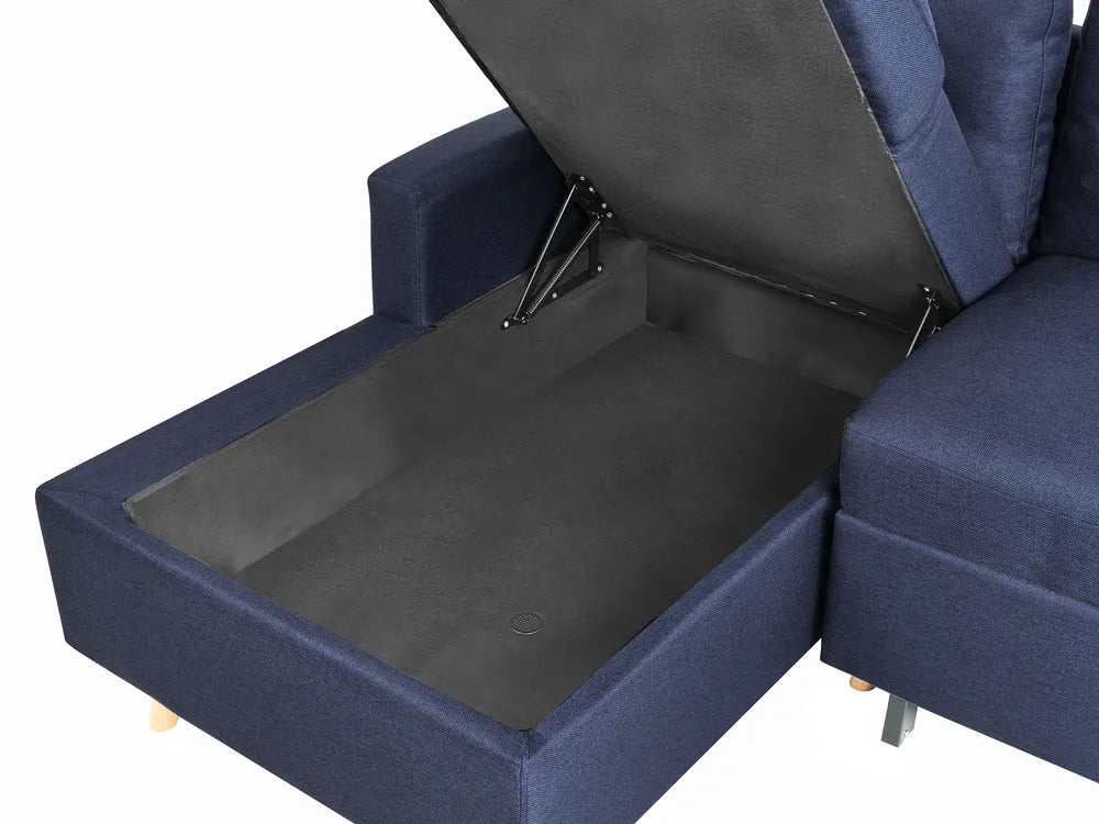 Corner Sofa Bed 4 Seater Fabric Navy Blue with Storage Right Hand Skiatook