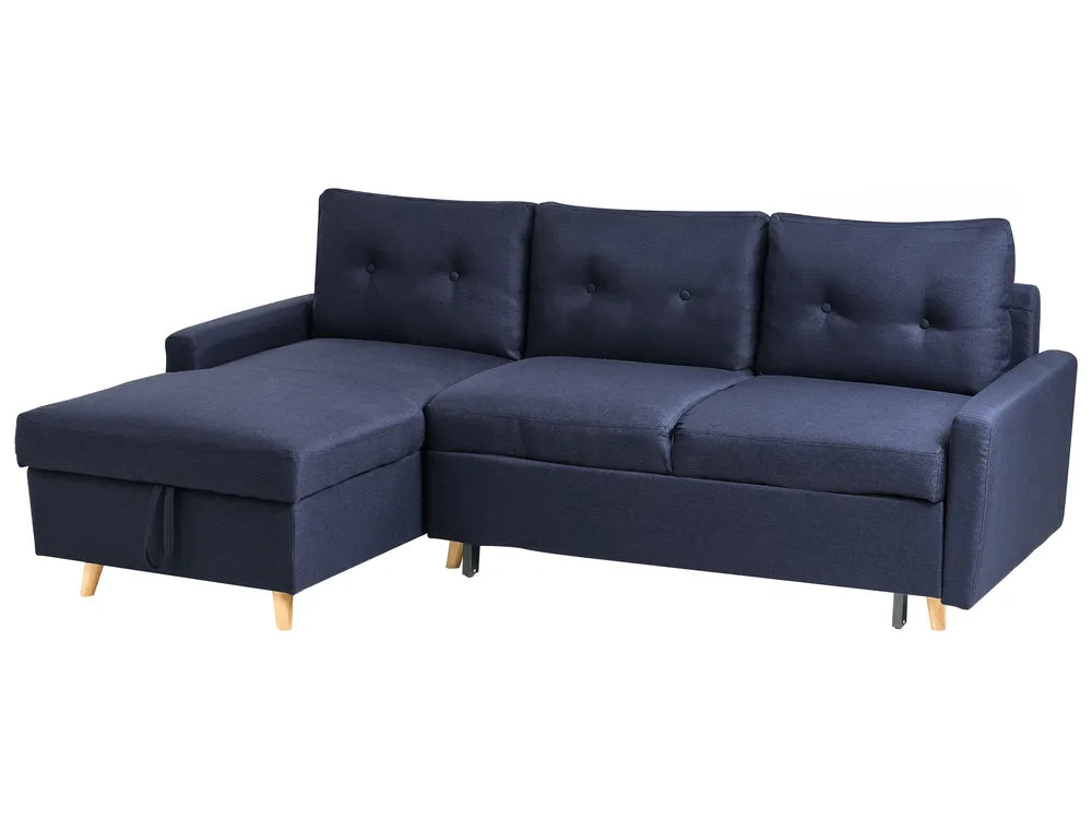 Corner Sofa Bed 4 Seater Fabric Navy Blue with Storage Right Hand Skiatook