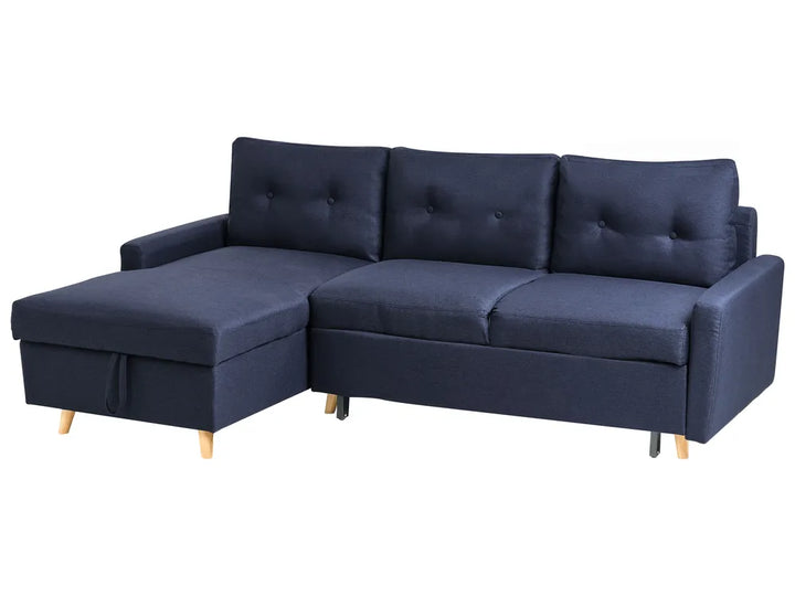 Corner Sofa Bed 4 Seater Fabric Navy Blue with Storage Right Hand Skiatook