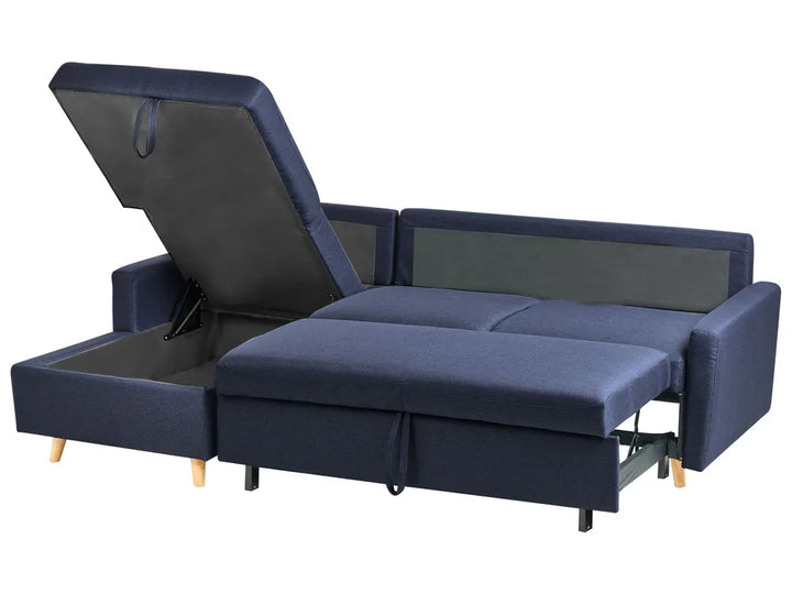 Corner Sofa Bed 4 Seater Fabric Navy Blue with Storage Right Hand Skiatook