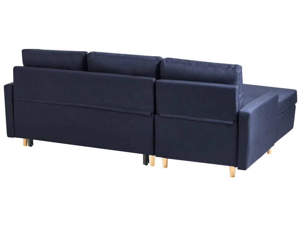 Corner Sofa Bed 4 Seater Fabric Navy Blue with Storage Right Hand Skiatook