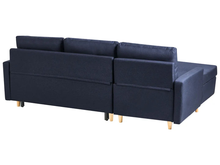 Corner Sofa Bed 4 Seater Fabric Navy Blue with Storage Right Hand Skiatook