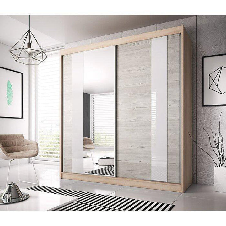 Stylish Oak Sonoma Multi Sliding Door Wardrobe - Kathult Oak & White Gloss Front