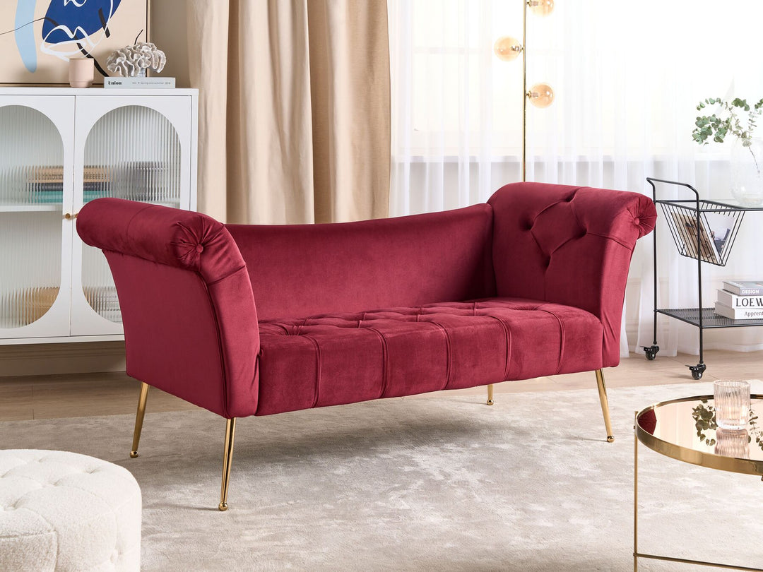 Nantilly Velvet Chaise Lounge Dark Red