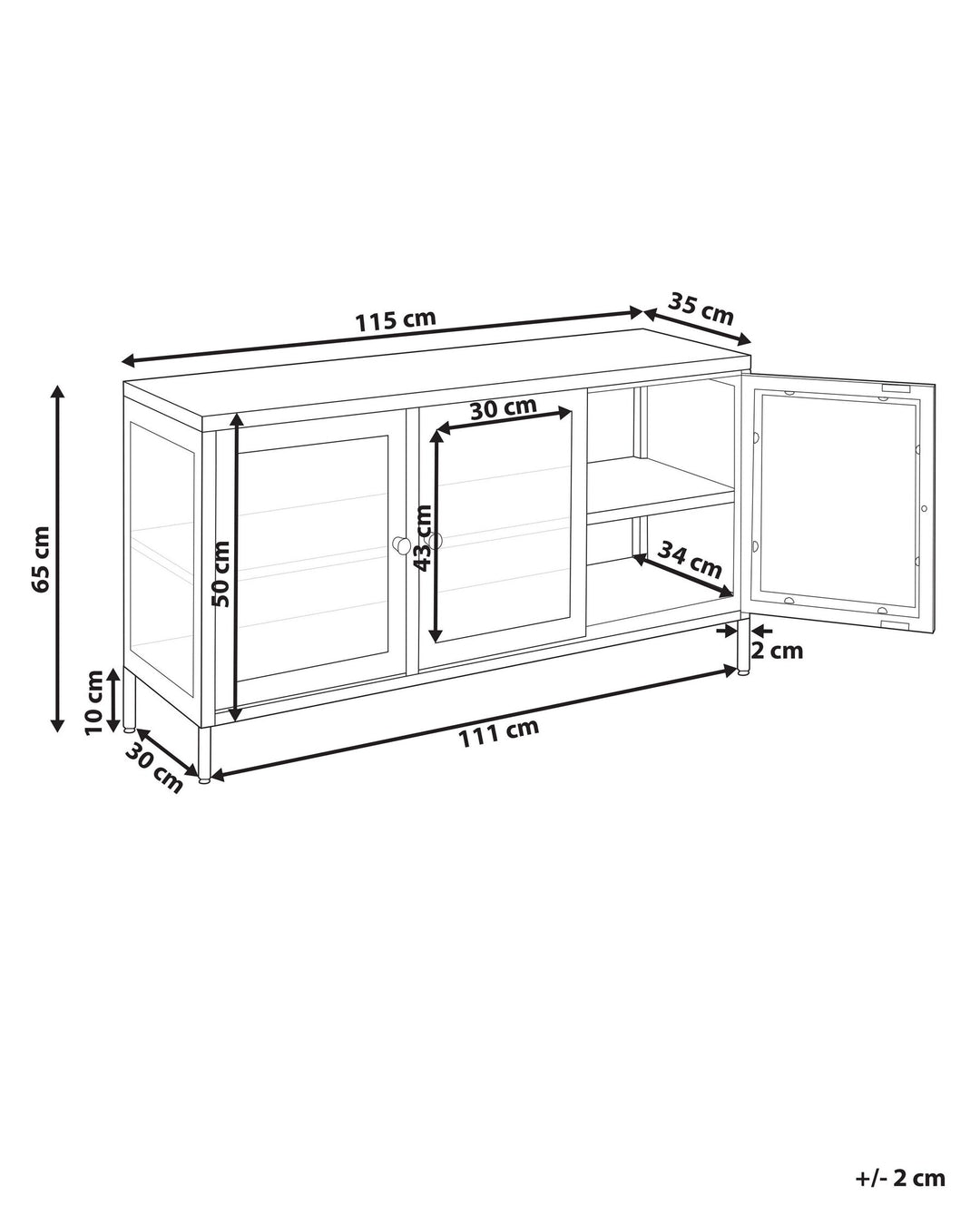 Curio 3 Door Metal Sideboard with Glass Display White