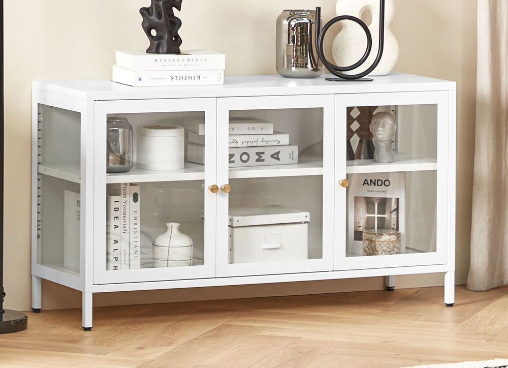 Newport 3 Door Metal Sideboard with Glass Display White