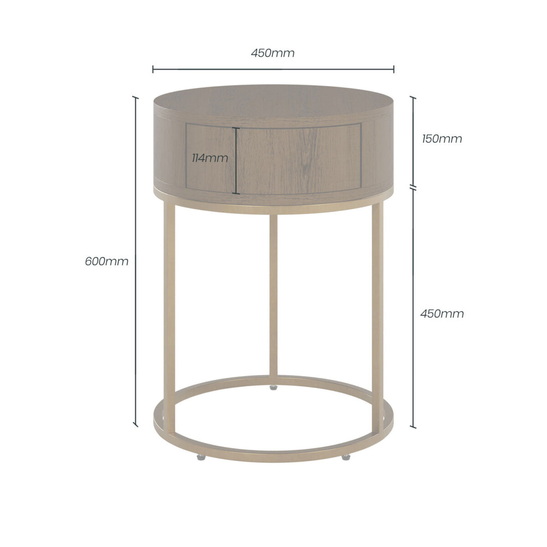 D.I. Designs Hampton Brown Oak Wood & Gold Round Bedside Table