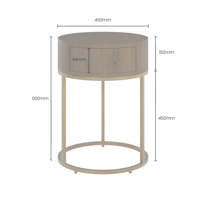 D.I. Designs Hampton Brown Oak Wood & Gold Round Bedside Table