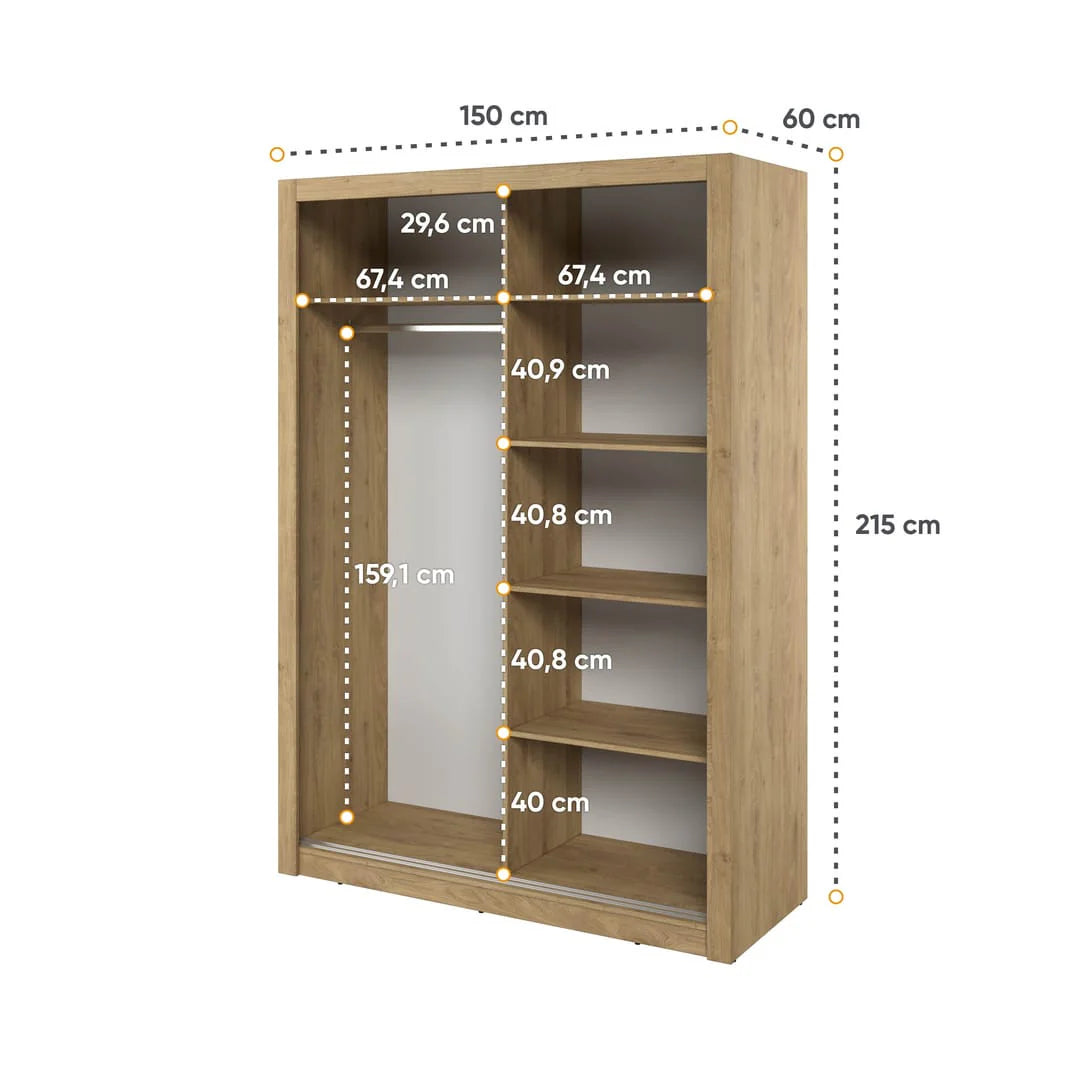 Isabella Sliding Door Wardrobe 120cm Oak Shetland