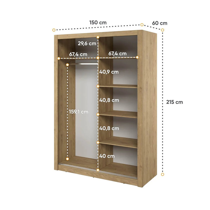 Isabella Sliding Door Wardrobe 120cm Oak Shetland