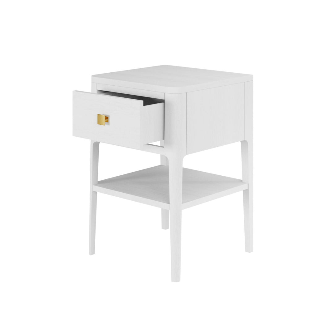 White nightstand with a drawer on a white background