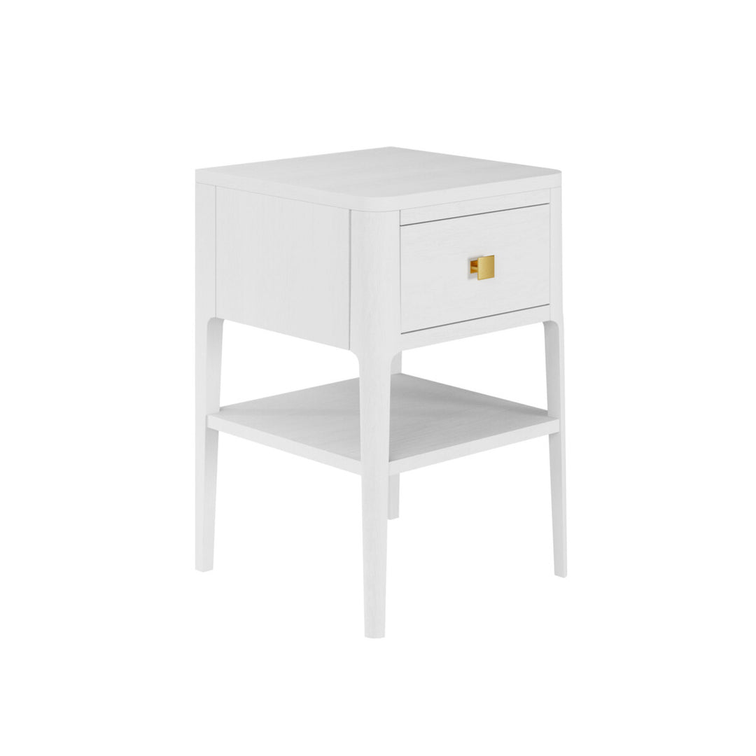 D.I. Designs Abberley White Oak Wood & Gold Bedside Table | 1 Drawer
