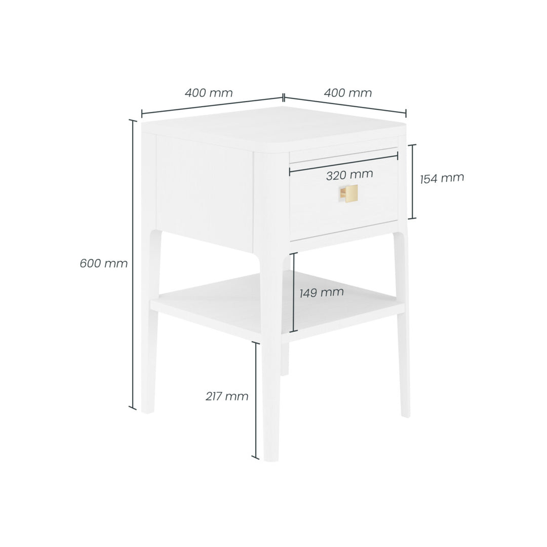 D.I. Designs Abberley White Oak Wood & Gold Bedside Table | 1 Drawer