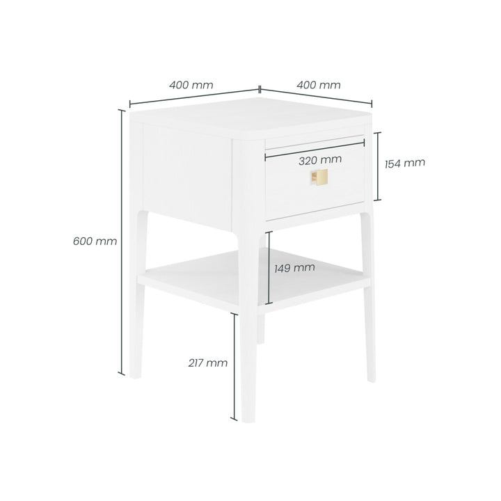 D.I. Designs Abberley White Oak Wood & Gold Bedside Table | 1 Drawer