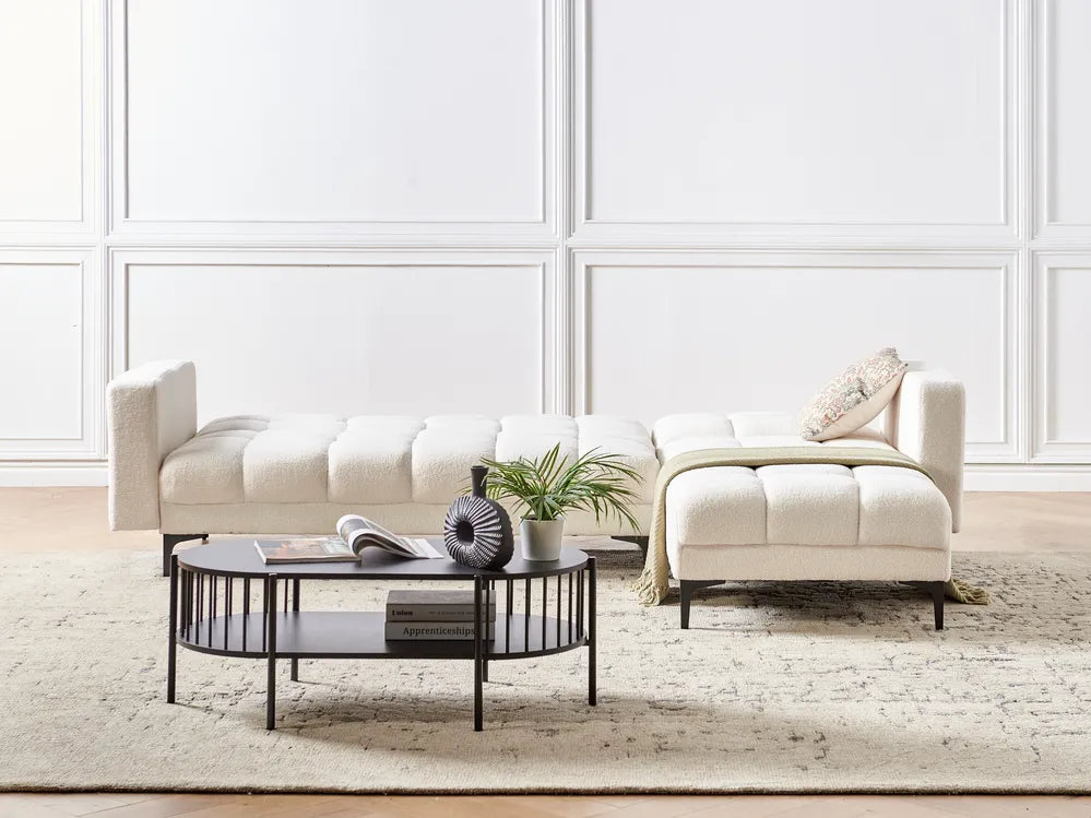 Modular Corner Sofa Bed 4 Seater Boucle White Yosef