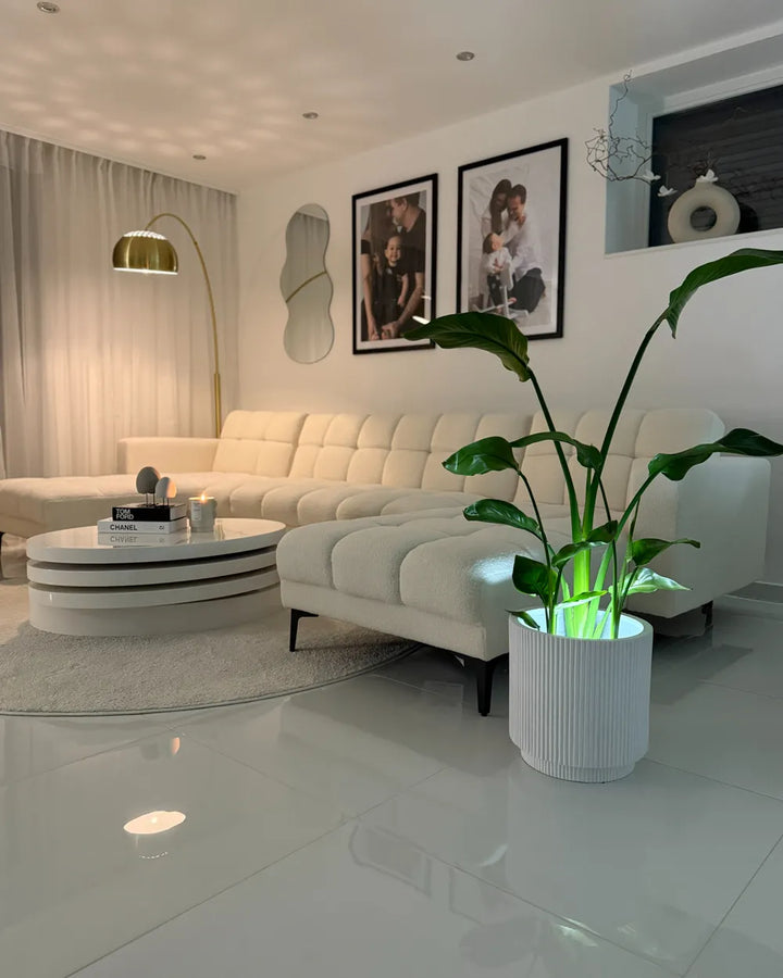 Modular Corner Sofa Bed 4 Seater Boucle White Yosef