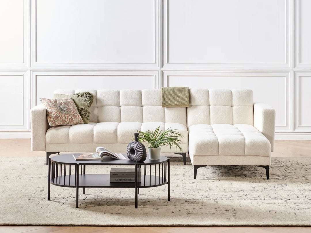 Modular Corner Sofa Bed 4 Seater Boucle White Yosef