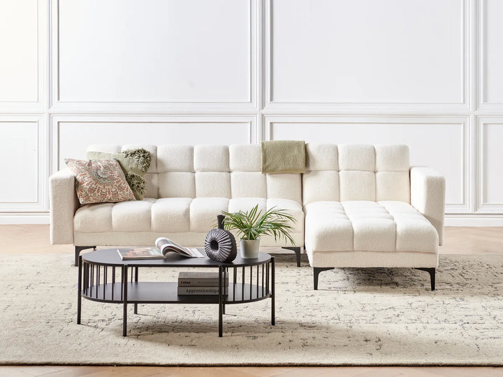 Modular Corner Sofa Bed 4 Seater Boucle White Yosef