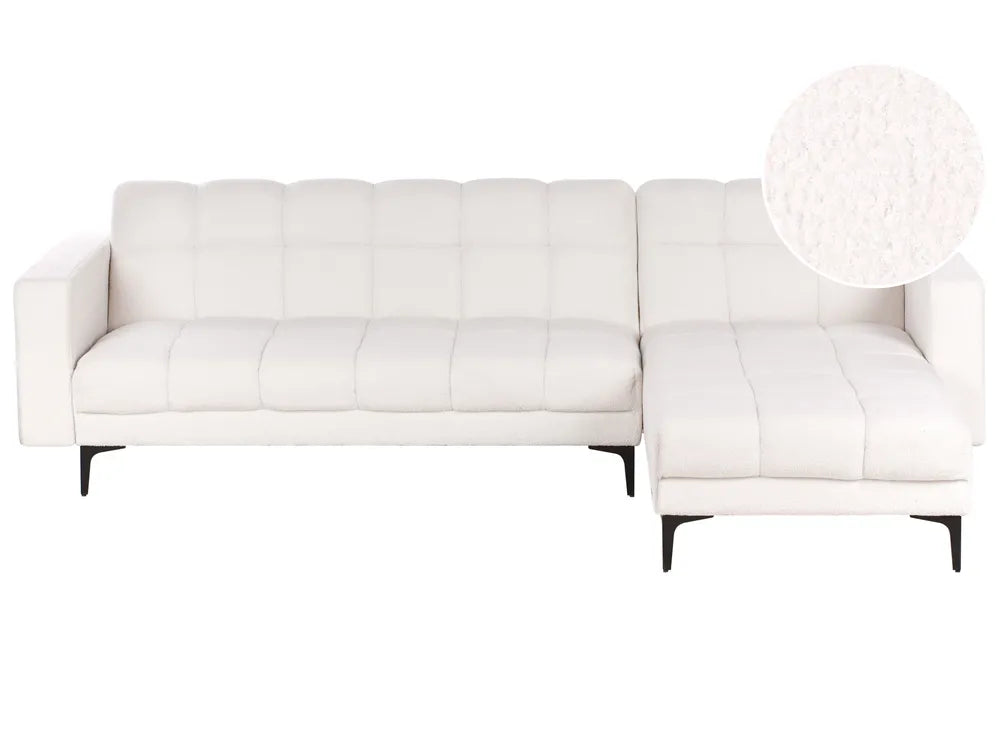 Modular Corner Sofa Bed 4 Seater Boucle White Yosef