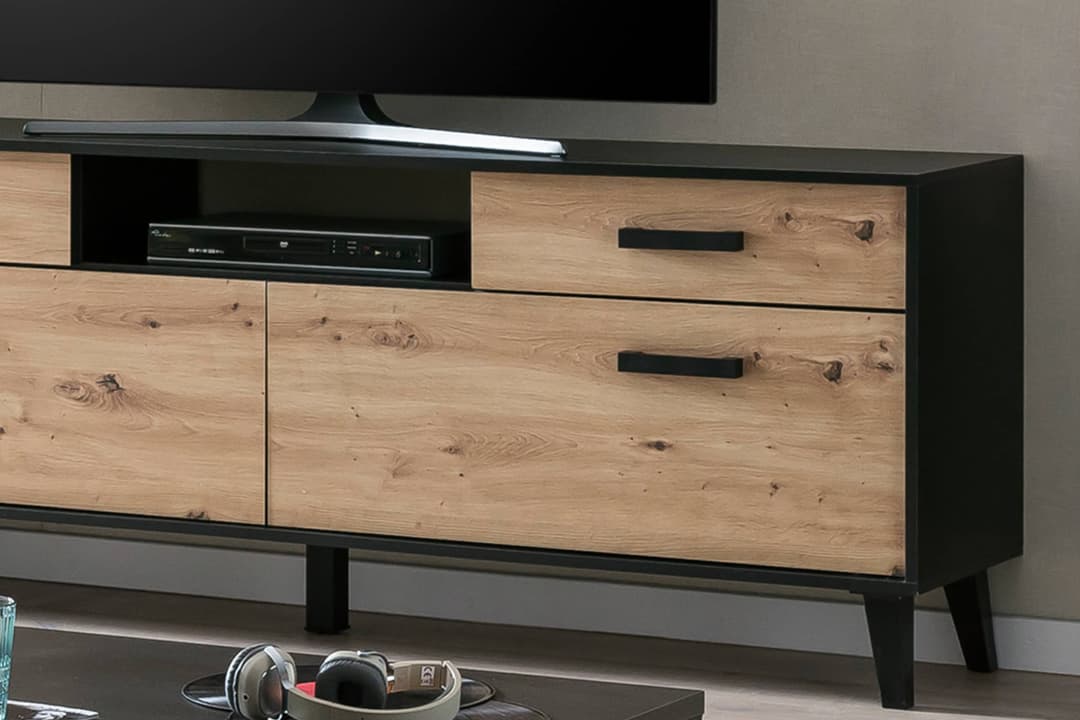 Artona 04 TV Cabinet Oak Artisan & Black Matt Finish