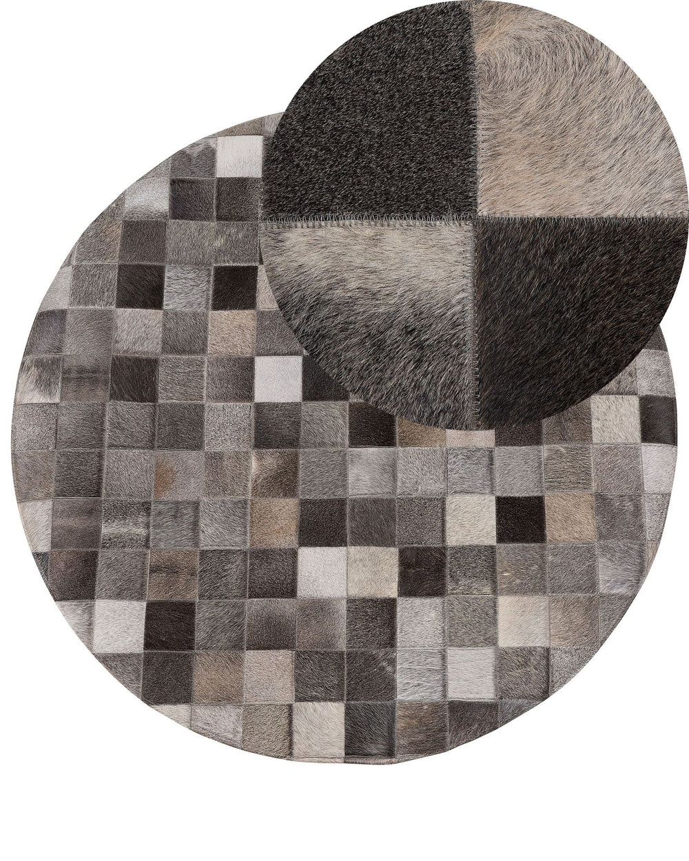 Bergama Round Cowhide Area Rug ⌀ 140 cm Grey