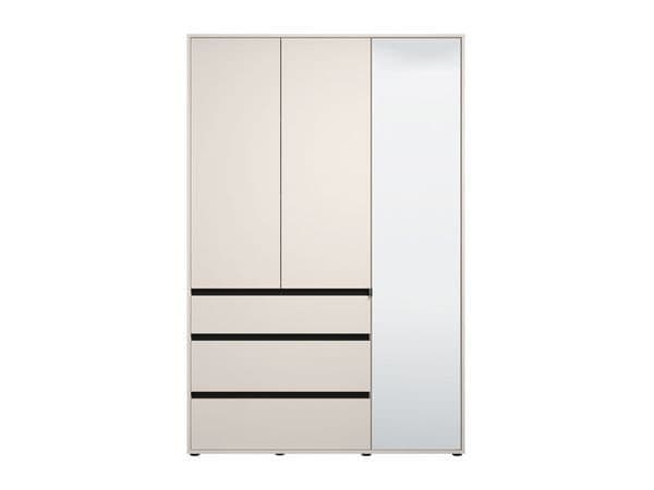 Two-door wardrobe with one mirror door on a white background