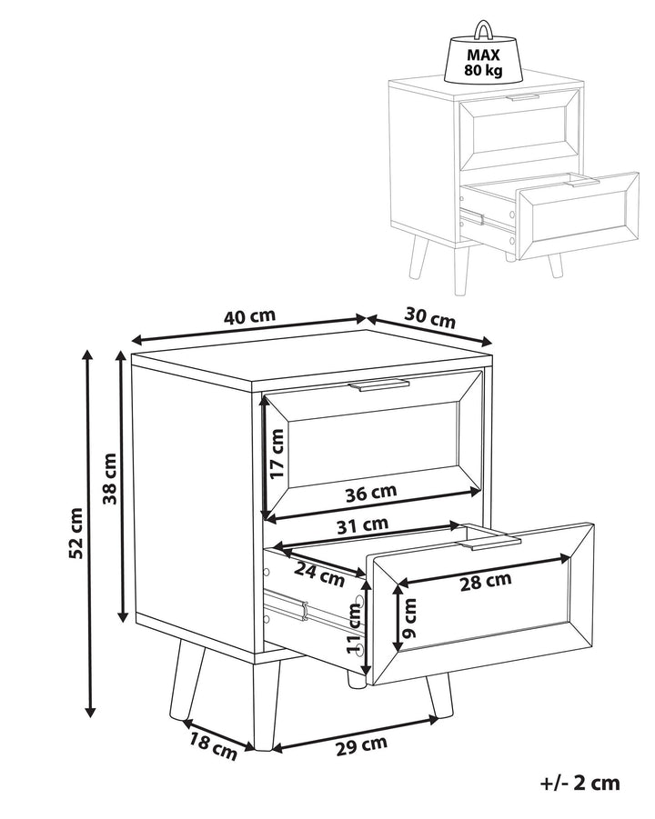 2 Drawer Bedside Table Black Keniel
