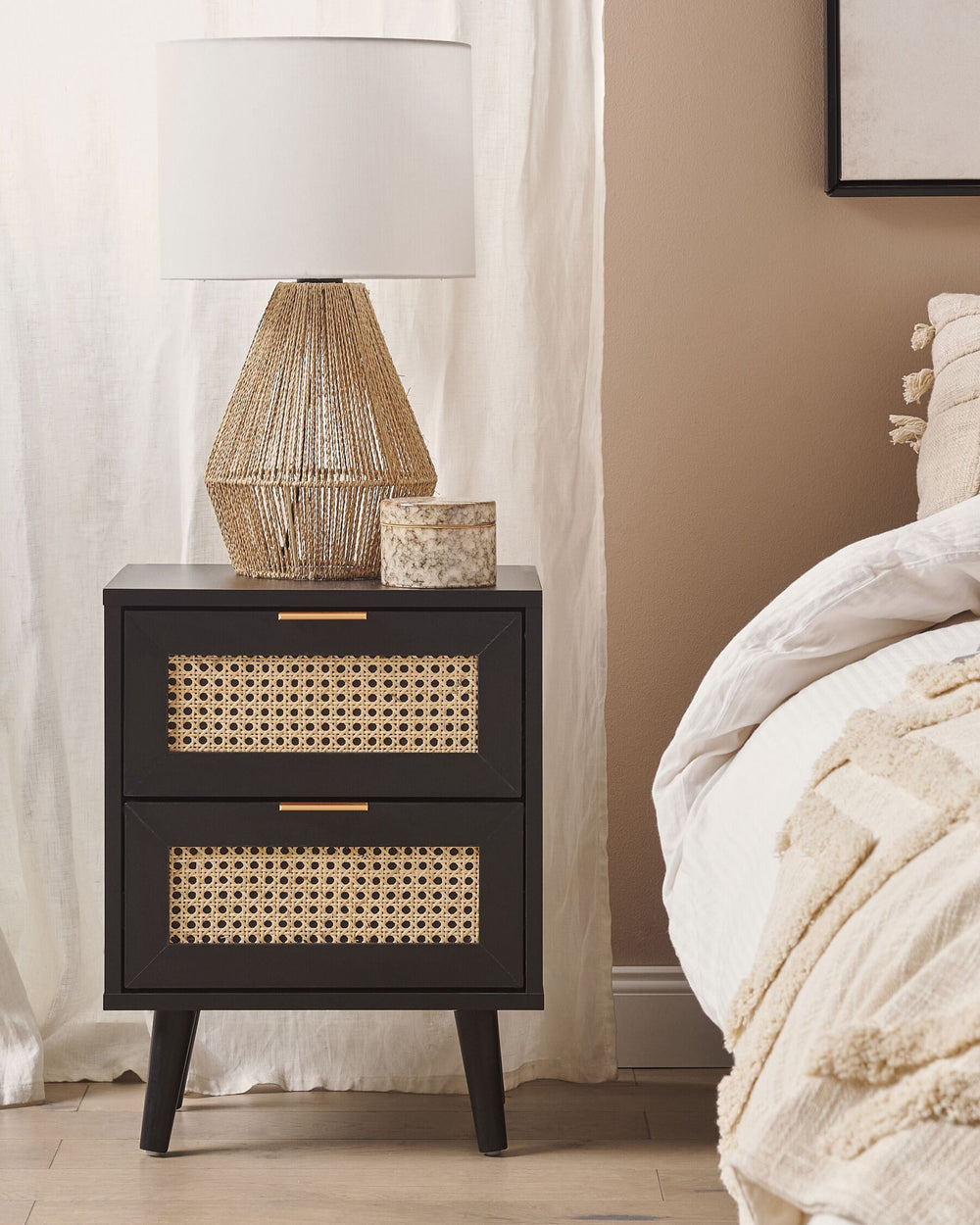 2 Drawer Bedside Table Black OPOCO