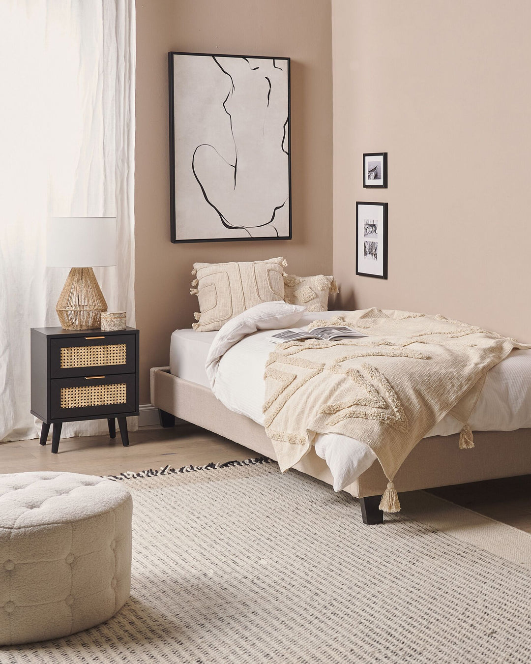 2 Drawer Bedside Table Black Keniel