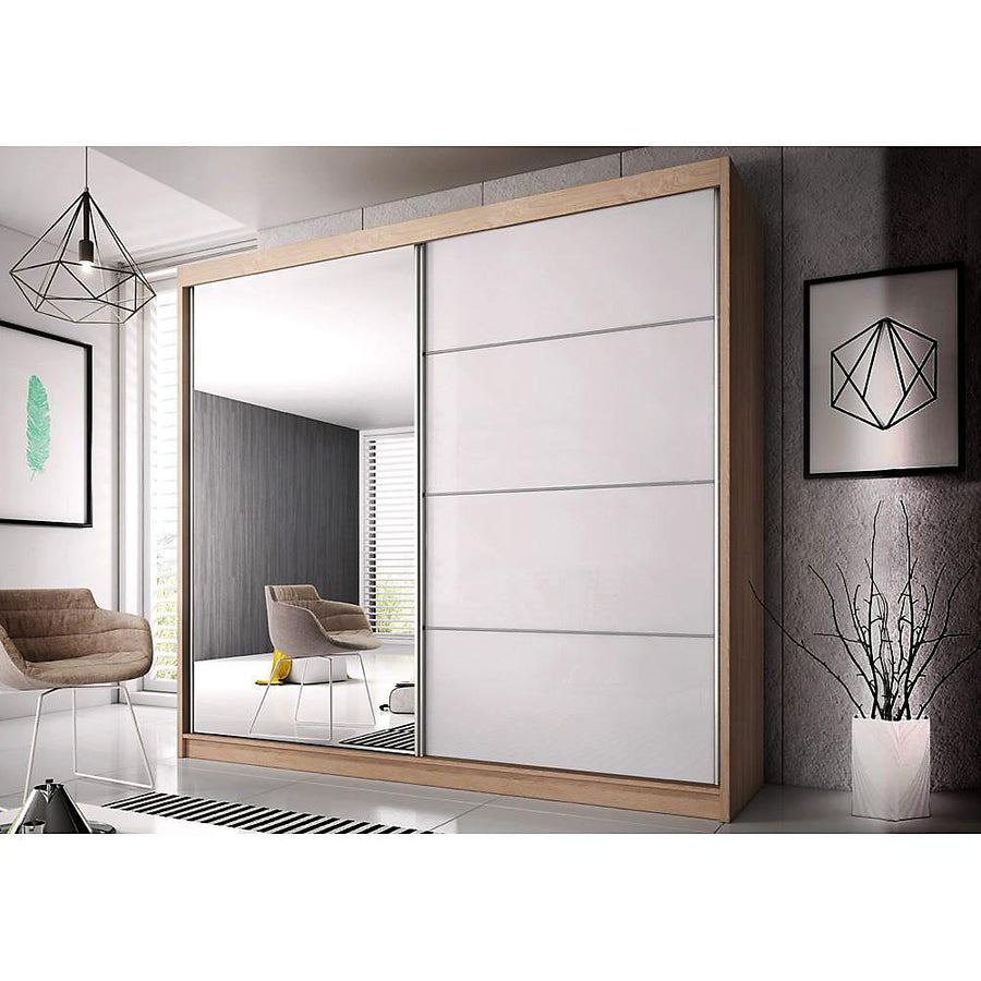 MULTI 233cm - Mirrored Sliding Door Wardrobe in Oak Sonoma Finish