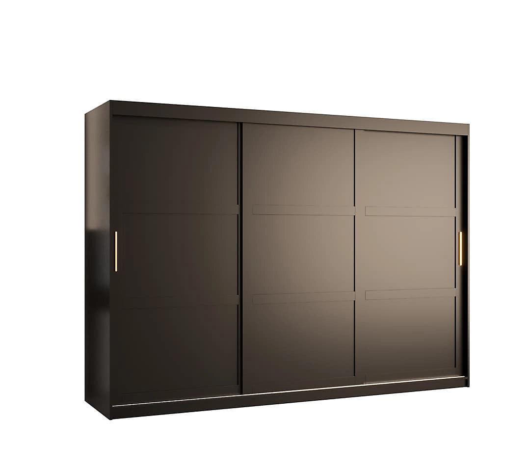Ramiro I Contemporary 3 Sliding Door Wardrobe 9 Shelves 2 Rails Black Matt