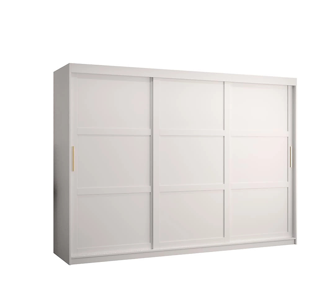 Ramiro I Contemporary 3 Sliding Door Wardrobe 9 Shelves 2 Rails White Matt