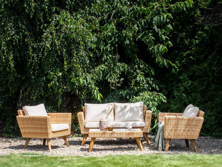 Vittoria Garden Lounge Set with Table 4 Seater PE Rattan Off-White