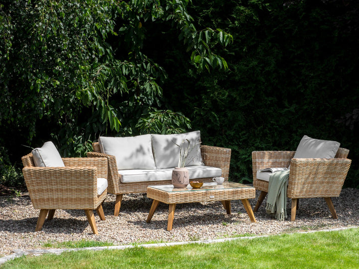 Vittoria Garden Lounge Set with Table 4 Seater PE Rattan Off-White